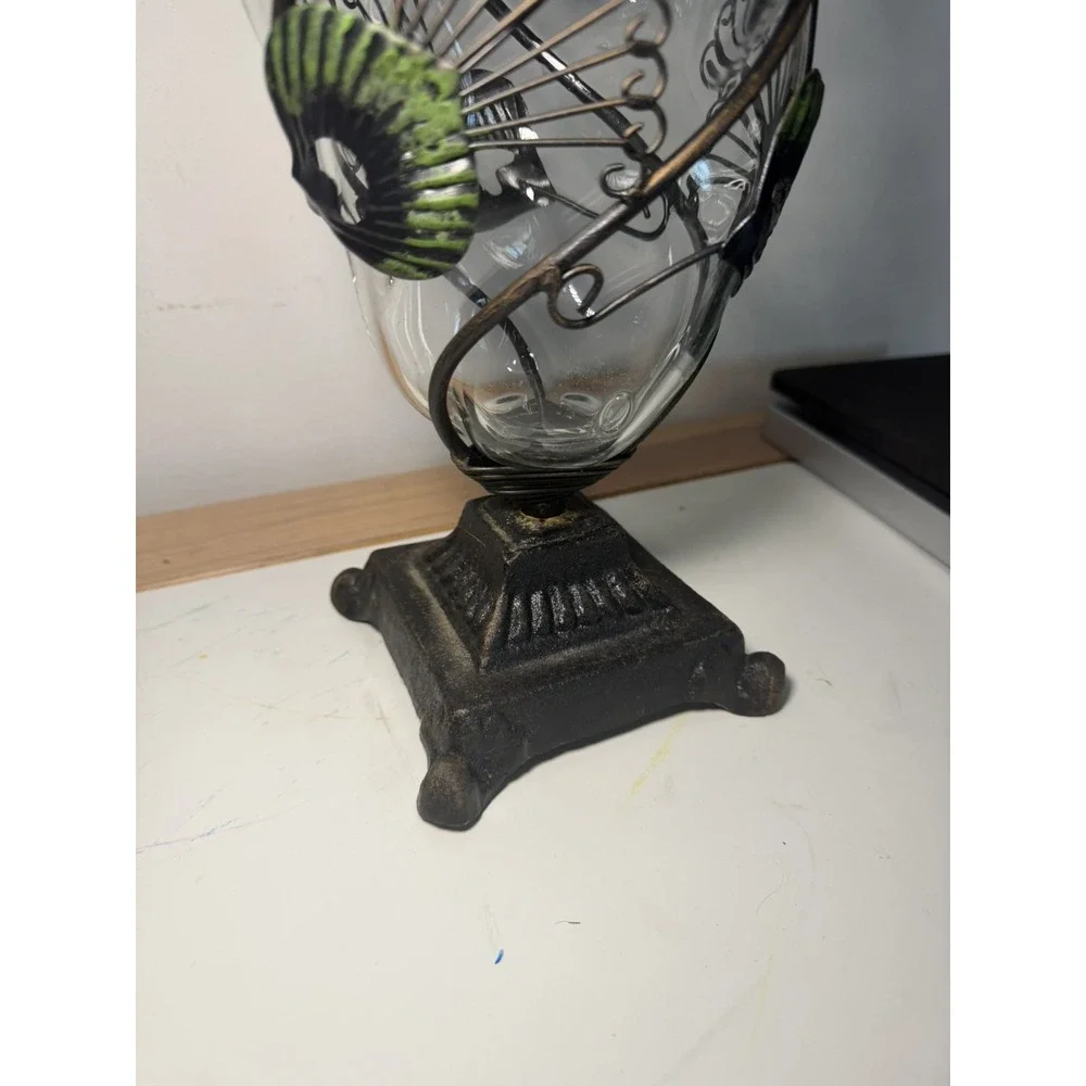 Vintage Hand Blown Cast Iron Large Peacock Feather Vase
